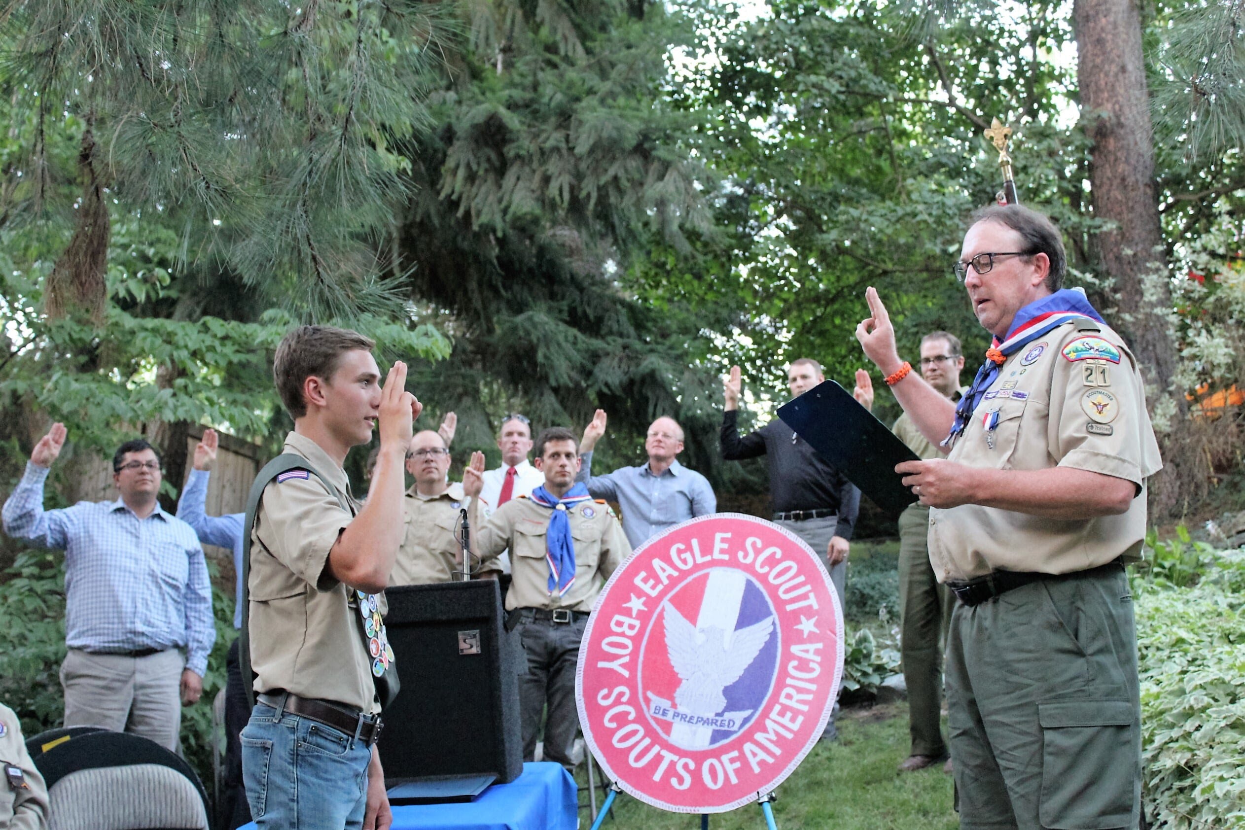 Greg swearing in a eagle scout
